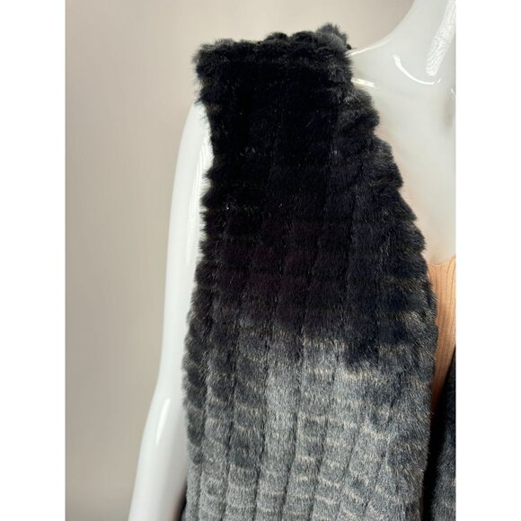 Ellen Kreager Designer Faux Fur Vest Black Sleeveless Jacket L - Picture 13 of 16